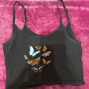 Hollister Black Crop Top with Butterfly Design